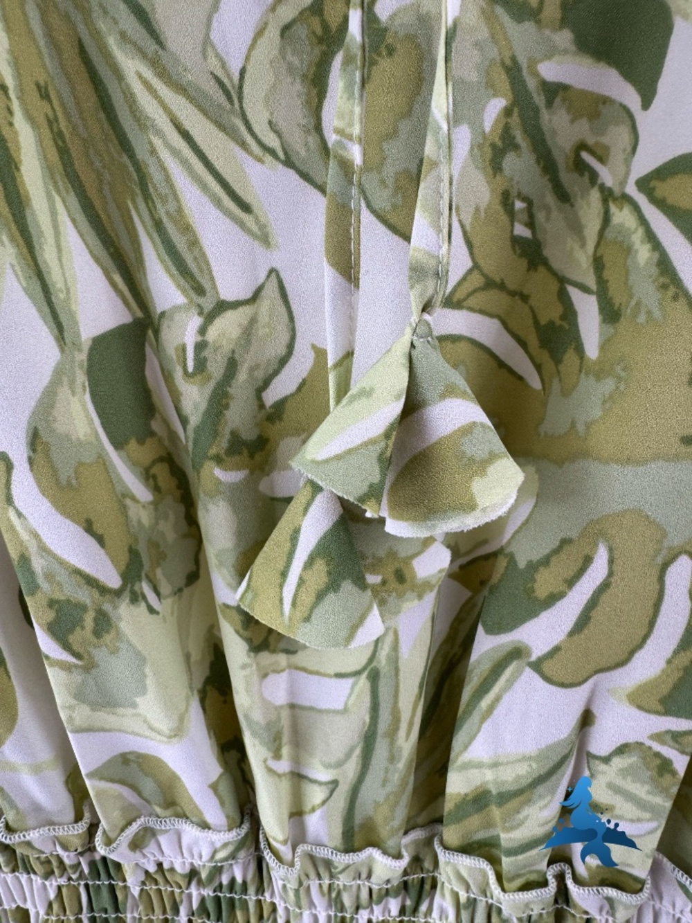 1309 Mud Pie Dress Sleeveless Ruffle Waist Tie Neck – S – Green White - Picture 8 of 16